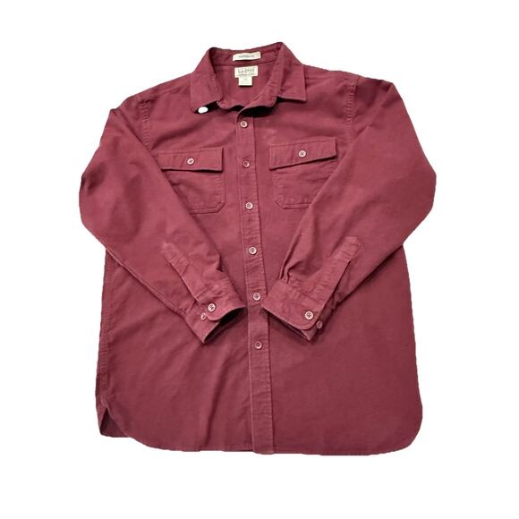LL Bean Chamois Cloth Shirt Men Large Reg Heavyweight Outdoor Rugged Shacket Red - Picture 1 of 6